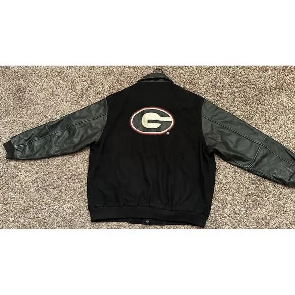 Vintage 90's G-III Georgia Bulldogs Black Leather Jacket Men Size